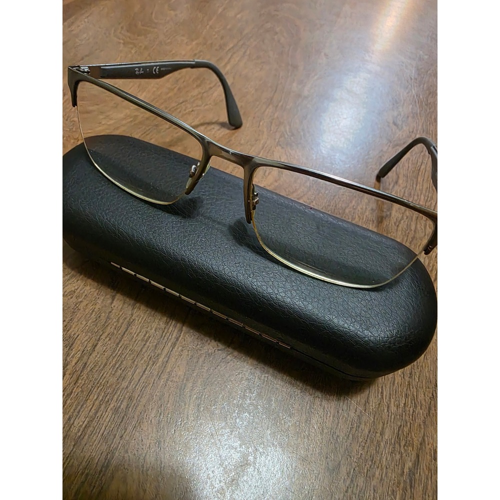Ray-Ban RB 6335 2855 Gunmetal Rectangular Semi-Rimless Eyeglasses 56-17-145 Case